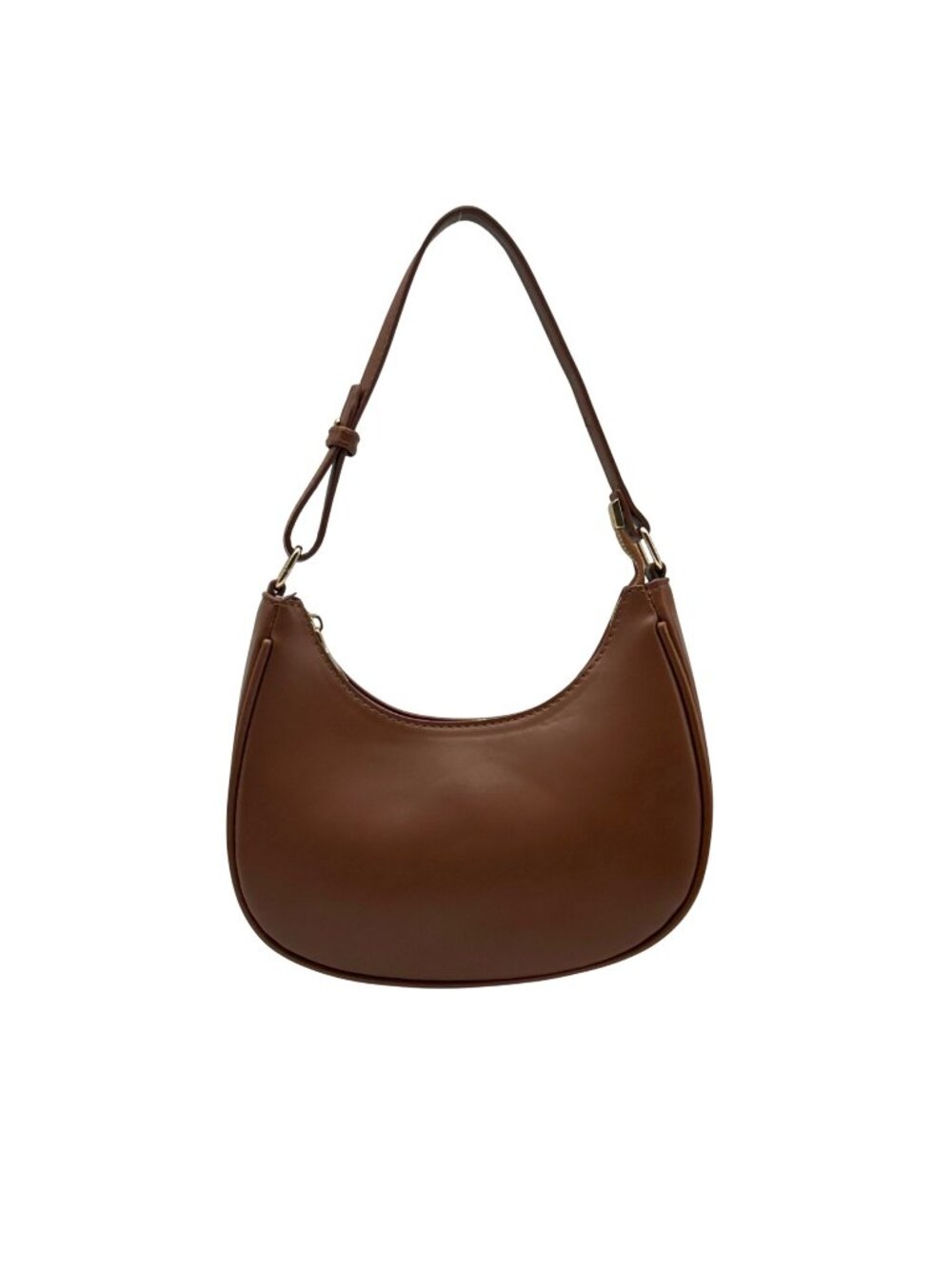 Brown Faux Leather Crescent-Shaped Convertible Shoulder Bag